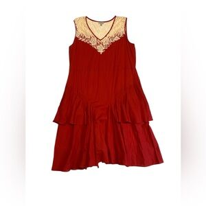 J Peterman Large Coral Flowy Dress With Lace Yoke, Sleeveless